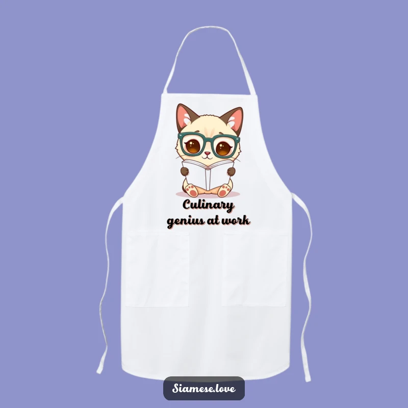 Funny Siamese Cat Apron - Bookworm Chef Gift for Kitchen Humor