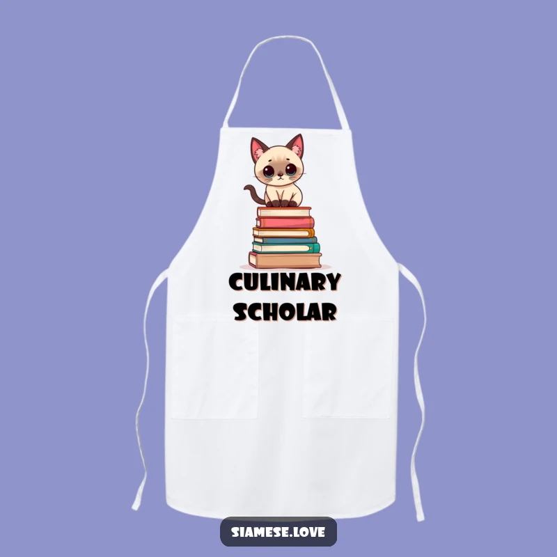 Funny Kawaii Siamese Cat Books Apron: Cook with Literary Smarts