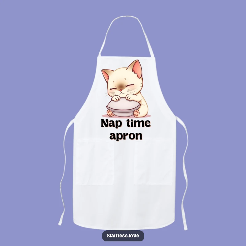 Funny Siamese Cat Apron: Cute Kawaii Kitty Nuzzling Cushion - Kitchen Fun for Cat Lovers