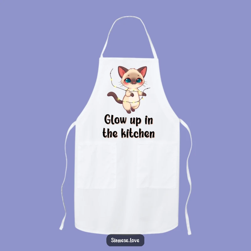 Funny Siamese Cat Twirling Lights Apron - Festive Feline Kitchen Gift!