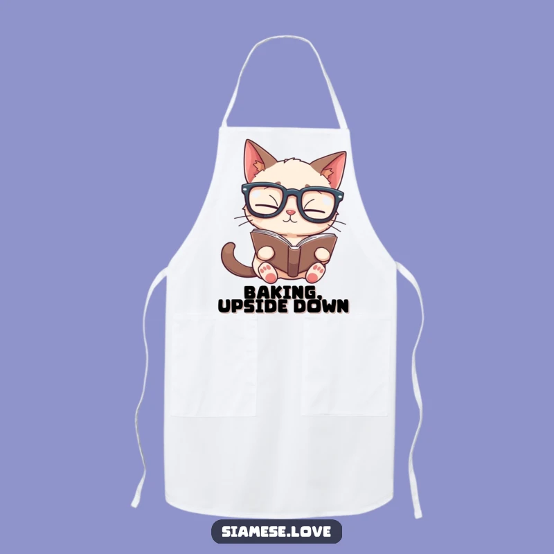 Funny Siamese Cat Upside Down Book Apron - Hilarious Kitchen Reader Gift!