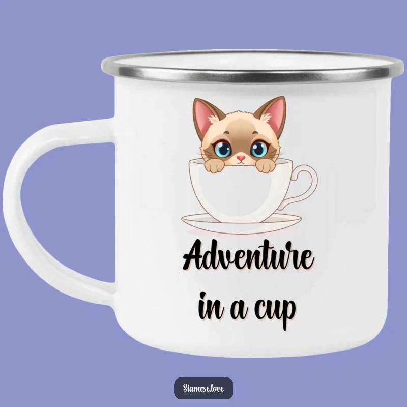Funny Siamese Cat Camping Mug: Curious Adventure Drinkware, Hilarious Pet Gift