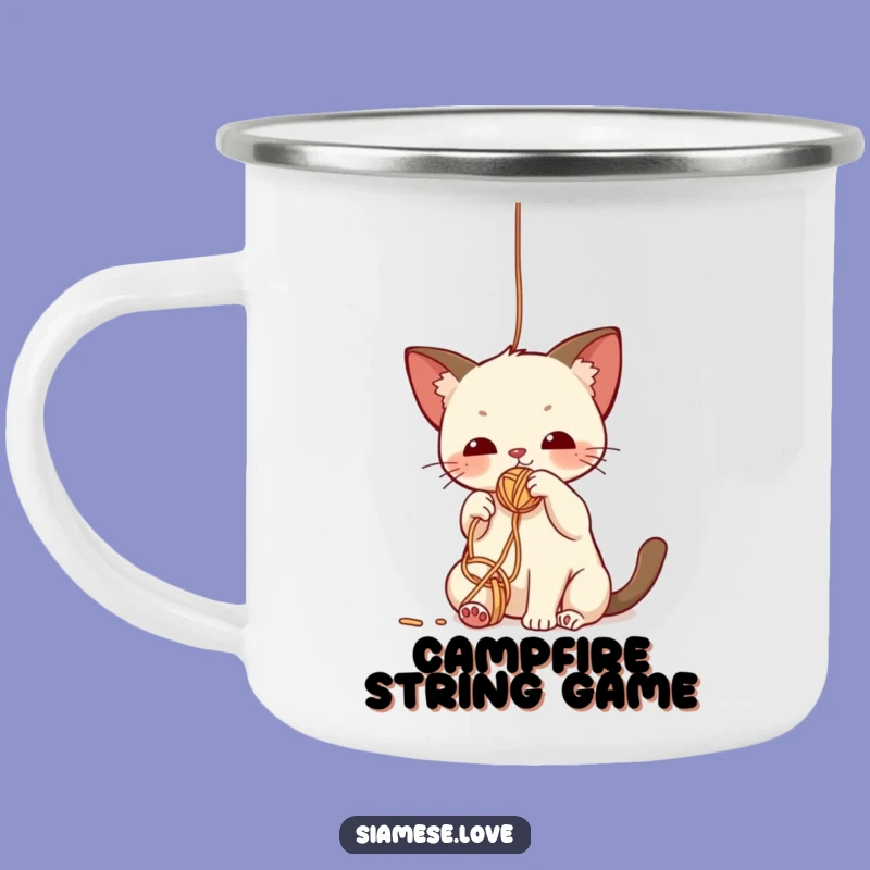 Funny Siamese Cat Yarn Camping Mug: Playful Outdoor Fun, Gift Idea