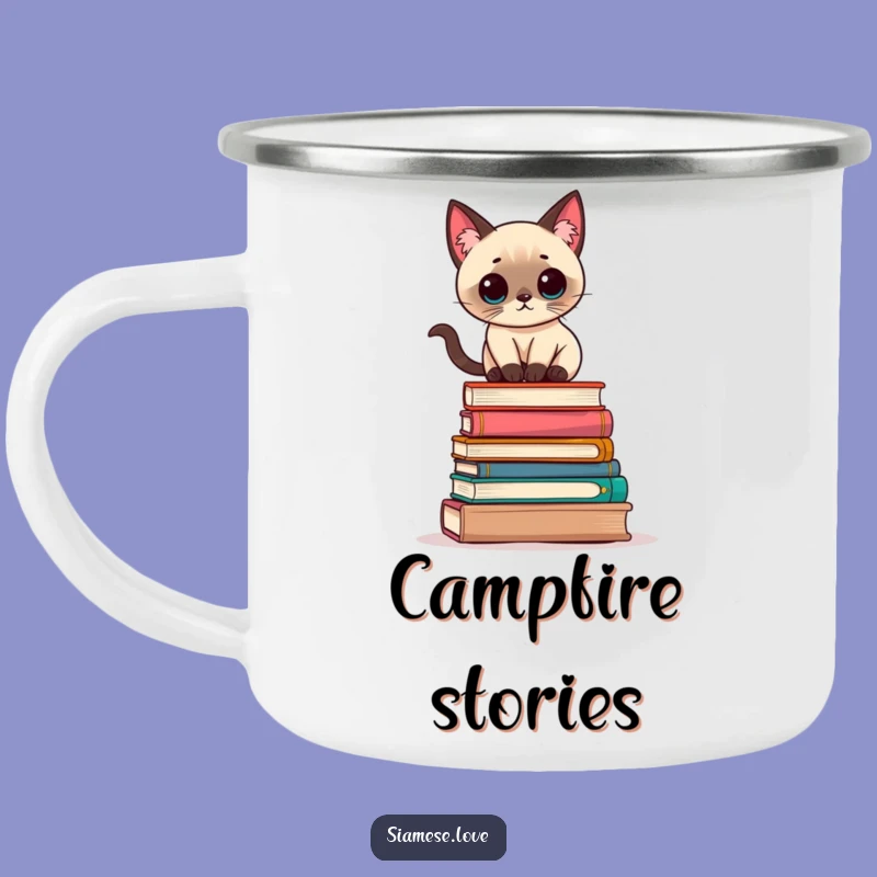 Funny Kawaii Siamese Cat Books Camping Mug: Literary Adventures