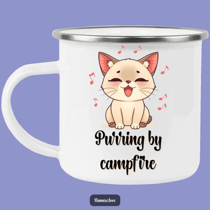 Funny Purring Cat Camping Mug, Outdoor Melody, Adventurous Humorous Cup