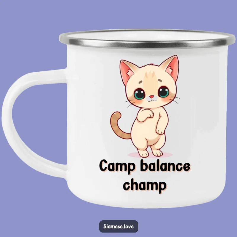 Funny Siamese Cat Balance Camping Mug: Adventure with Poise!