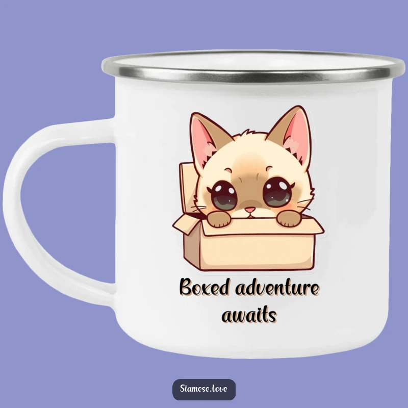 Funny Siamese Cat Box Curiosity Camping Mug: Explore the Outdoors with Wonder