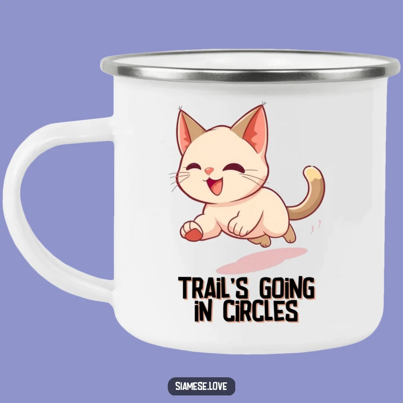 Funny Siamese Cat Camping Mug: Tail Chasing Blur - A Hilarious Gift!