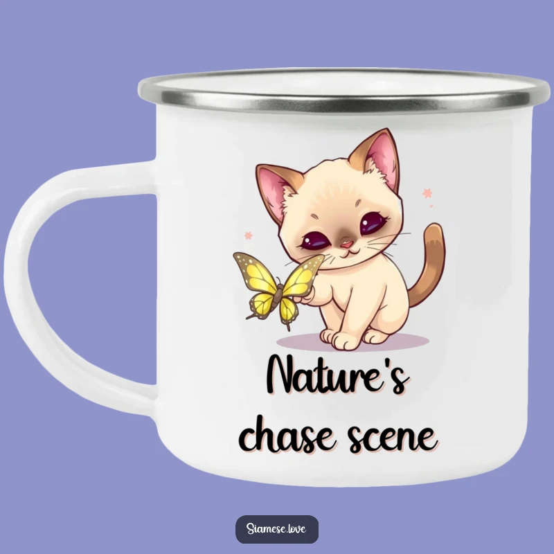 Durable Funny Kawaii Siamese Cat Butterfly Camping Mug: Adventure-Ready Funny Gift