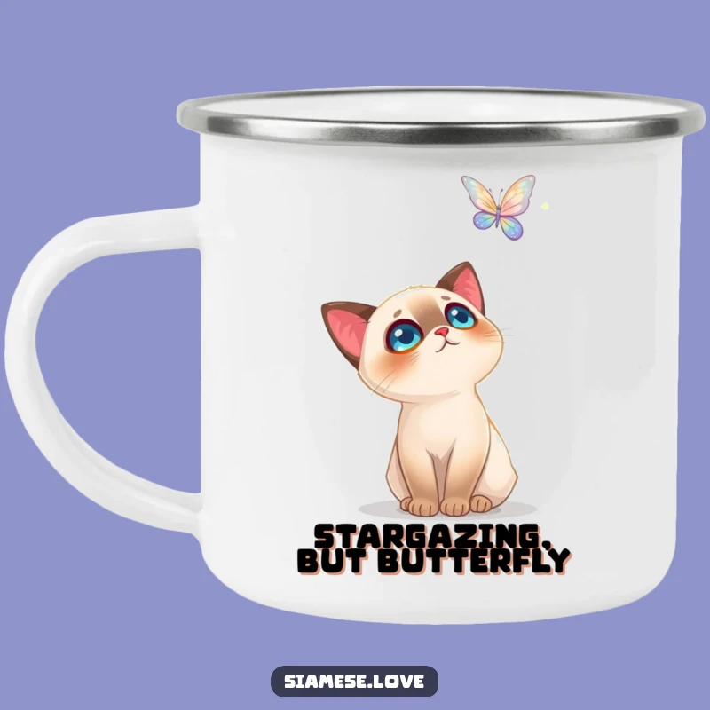 Funny Siamese Cat Camping Mug: Adventure with Butterfly Wonder - Outdoor Gift