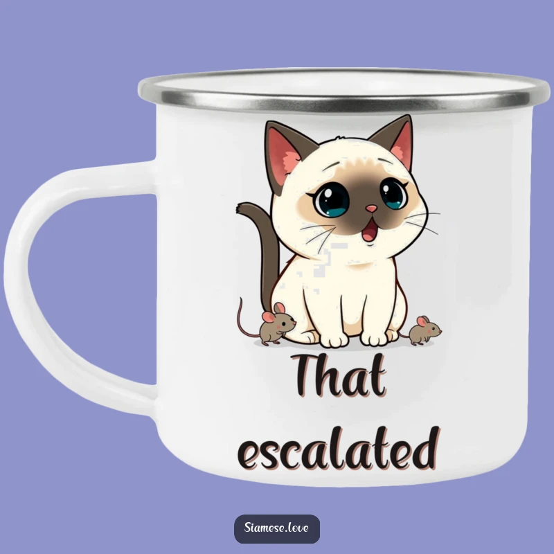Funny Kawaii Siamese Cat Camping Mug: Shocked Explorer's Coffee Cup