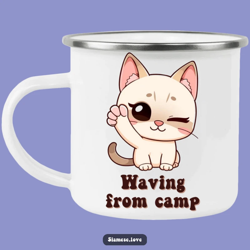 Funny Siamese Cat Camping Mug: Winking Wave - A Hilarious Greeting Gift!