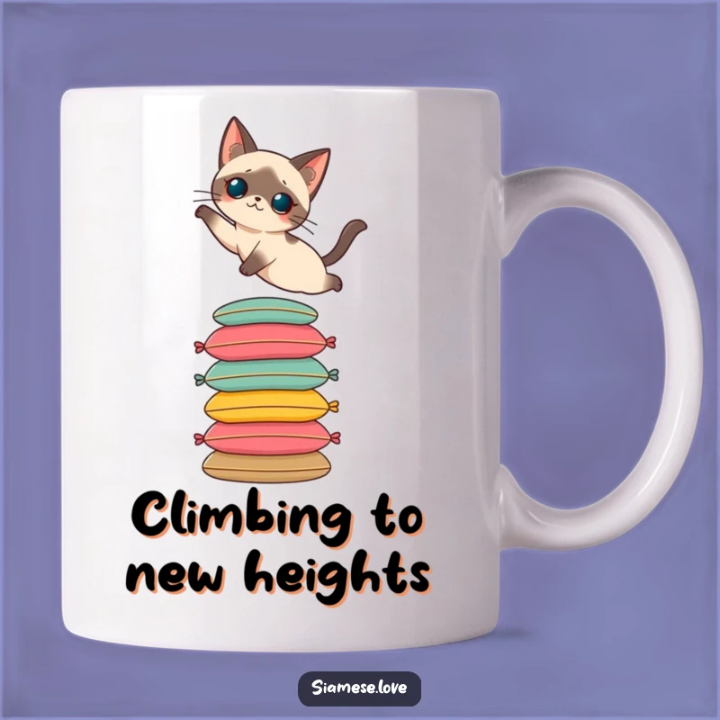 Funny Siamese Cat Mug: Elegant Leap onto Cushions