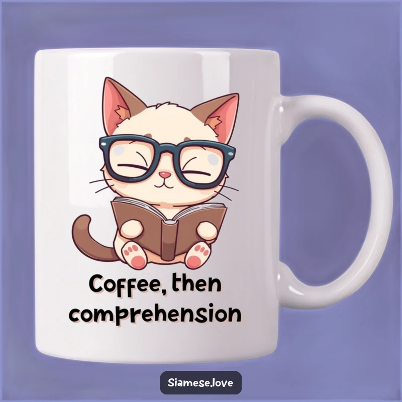 Funny Siamese Cat Reading Upside Down Mug - Hilarious Book Lover Gift!