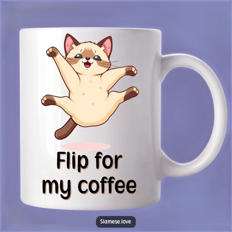 Funny Kawaii Siamese Cat Somersault Mug: Action-Packed Morning Brew