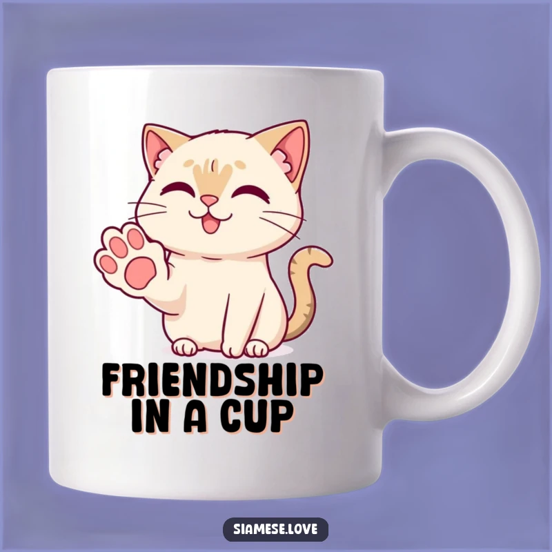Funny Kawaii Siamese Cat Paw Mug: Friendly Greetings for Your Morning