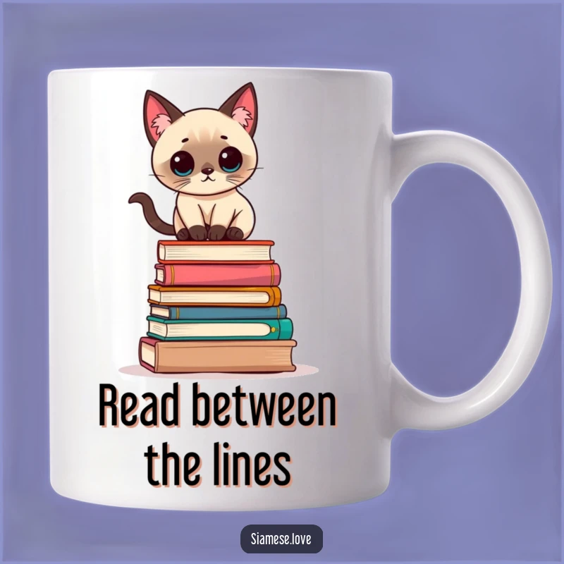 Funny Kawaii Siamese Cat Books Mug: Smart & Clumsy Literary Gift