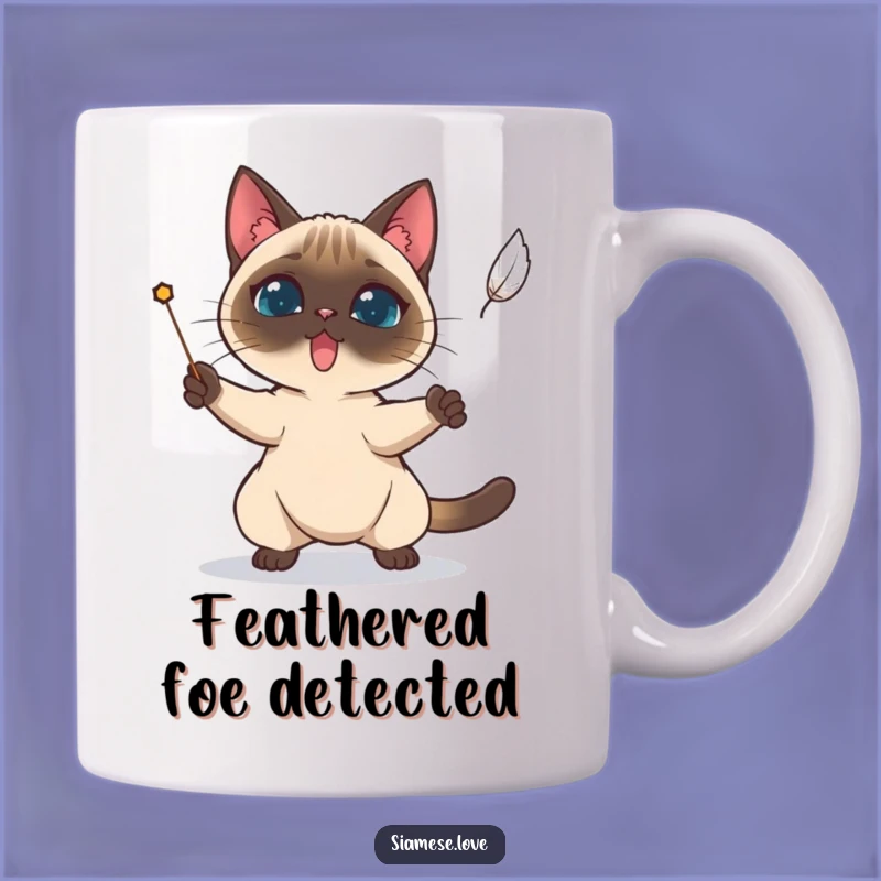 Funny Siamese Cat Feather Hunt Mug - Determined Hunter Funny Cat Gift!