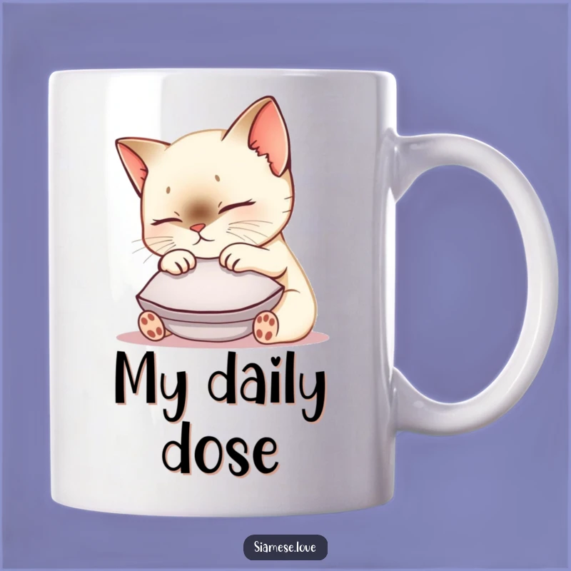 Funny Siamese Cat Mug: Adorable Kawaii Kitty Nuzzling Cushion for a Purrfectly Cozy Gift
