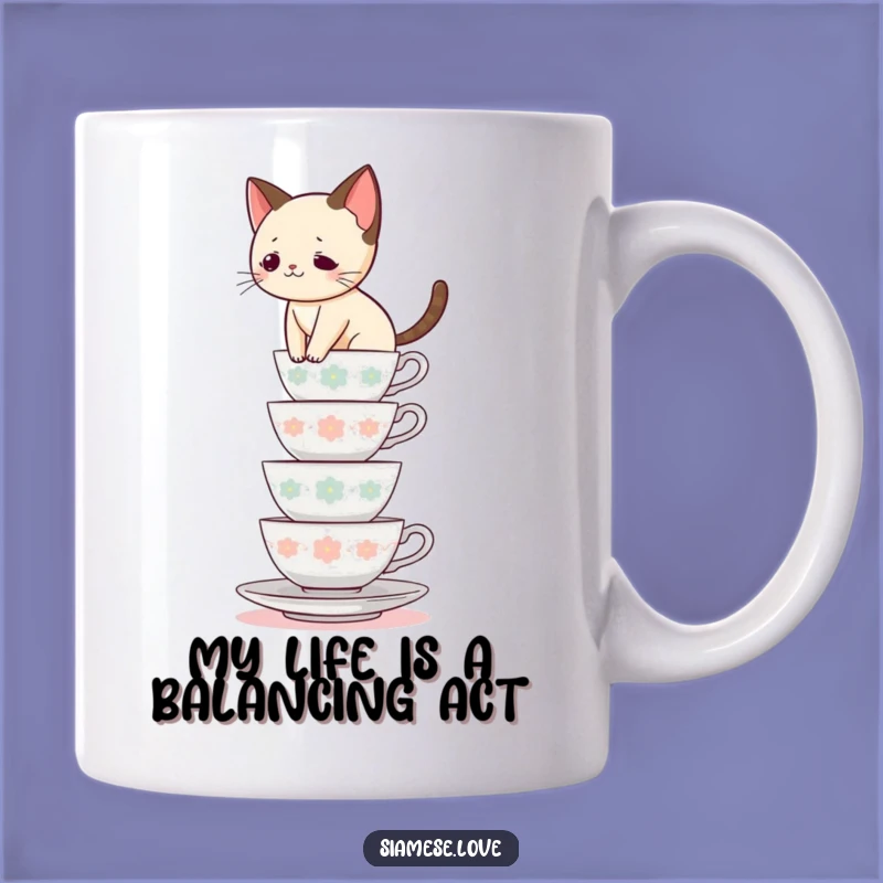Funny Siamese Cat Teacup Tower Mug - Hilarious Feline Balance Gift!