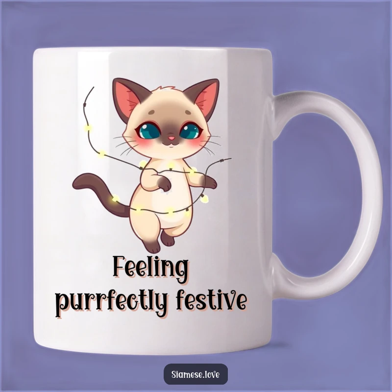 Funny Siamese Cat Twirling Lights Mug - Magical Feline Holiday Gift!