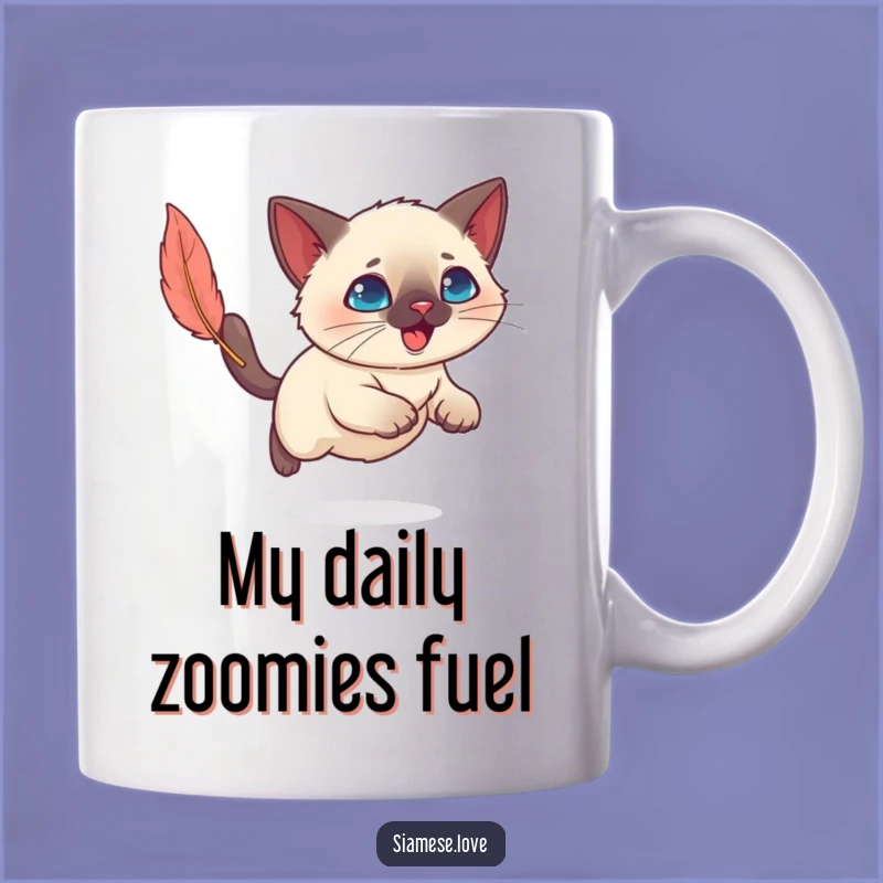 Funny Kawaii Siamese Cat Chasing Feather Mug - Hilarious Gift for Cat Lovers