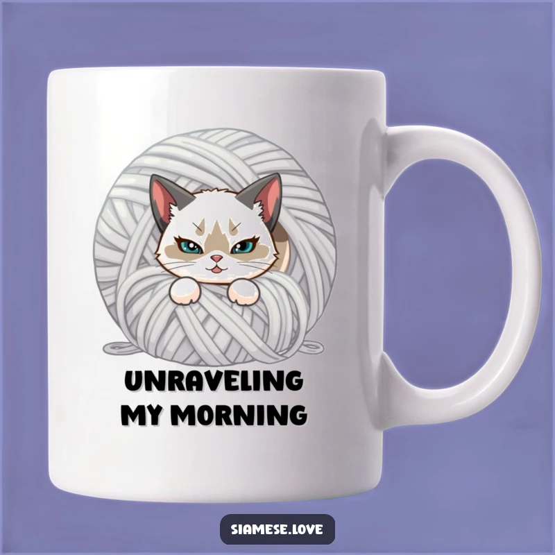 Funny Siamese Cat Mug: Mischievous Yarn Hide-and-Seek