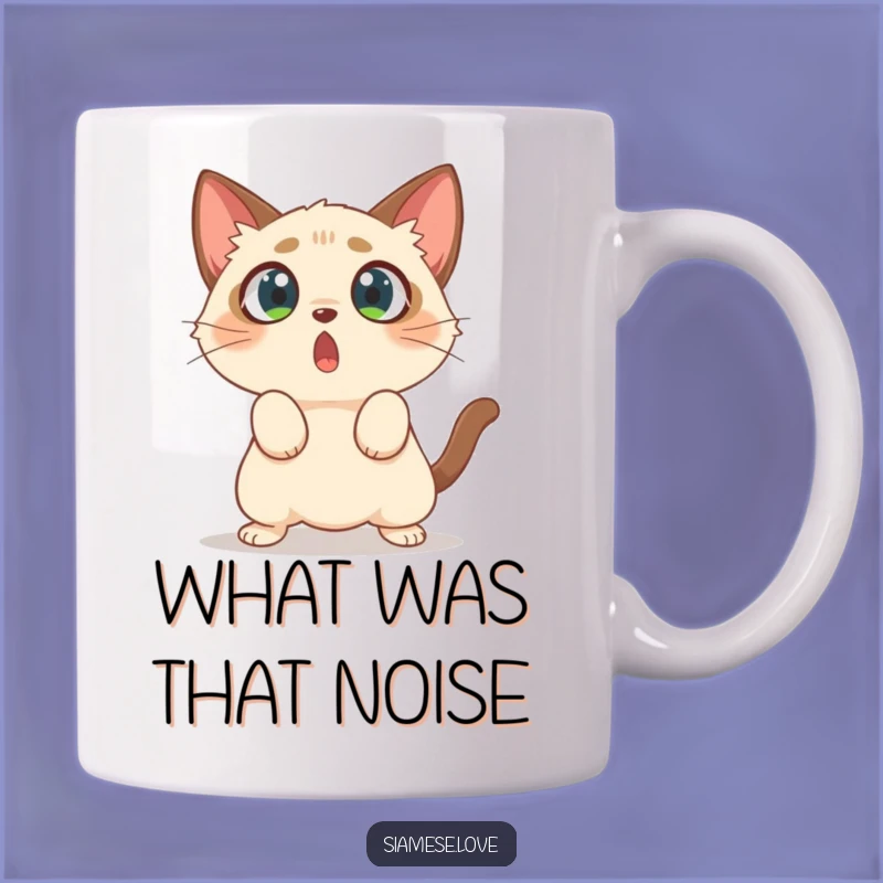 Funny Surprised Cat Mug - Wide-Eyed Pounce, Hilarious Siamese Character Gift
