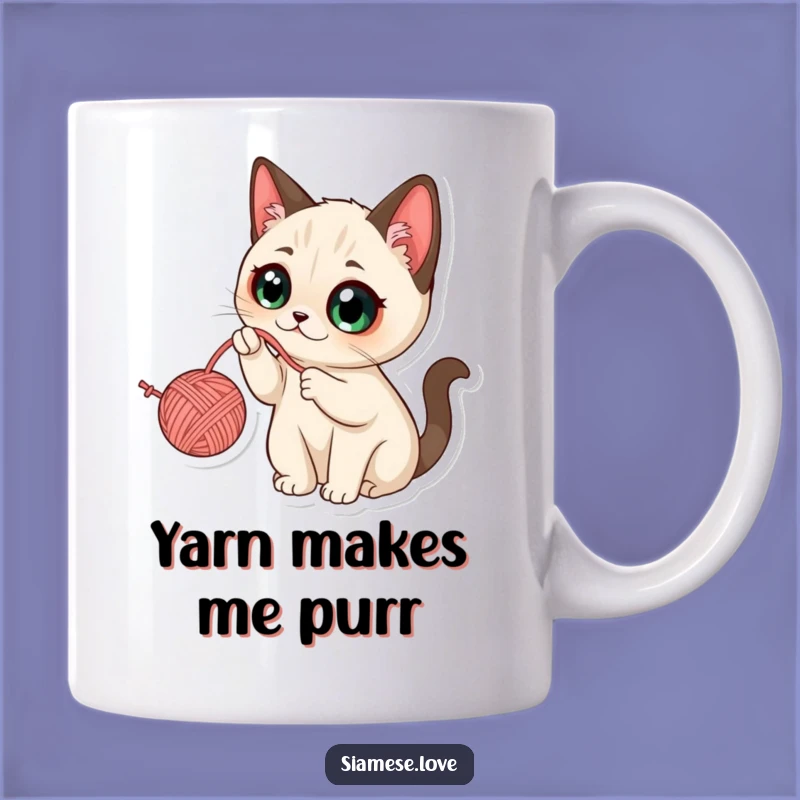 Funny Kawaii Siamese Cat Yarn Mug: Playful Kitty Humor, Perfect Funny Gift