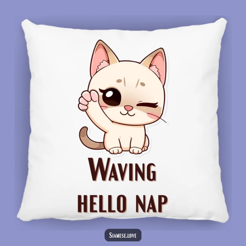 Funny Siamese Cat Pillow: Winking Wave - A Hilarious Greeting Gift!