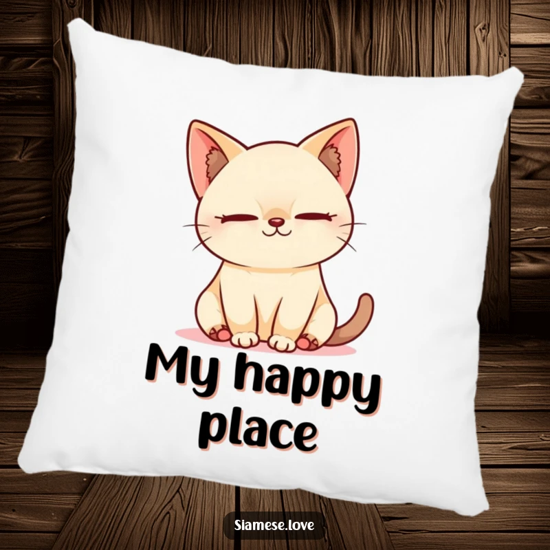 Funny Kawaii Siamese cat sleeping peacefully in a sunbeam, making this pillow a soft and humorous addition.