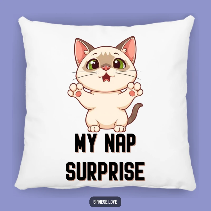 Funny Siamese Cat Pillow: Surprised Paws Up - A Hilarious Gift!