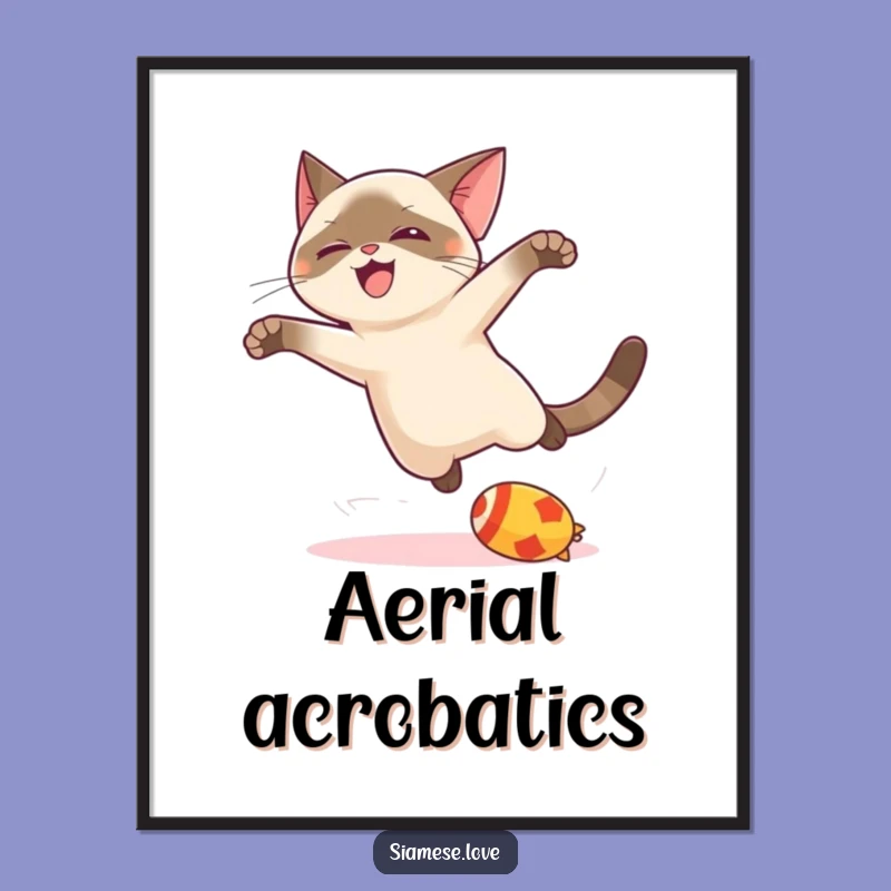 Funny Kawaii Siamese Cat Leap Digital Art - Joyful Playful Decor & Gift