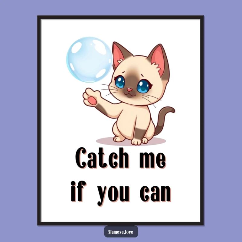 Funny Siamese Cat Bubble Bliss Digital Art - Instant Playful Wall Decor!