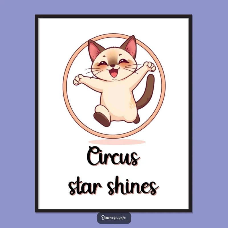 Funny Cat Digital Art Print - Cheerful Siamese Leap, Instant Funny Gift
