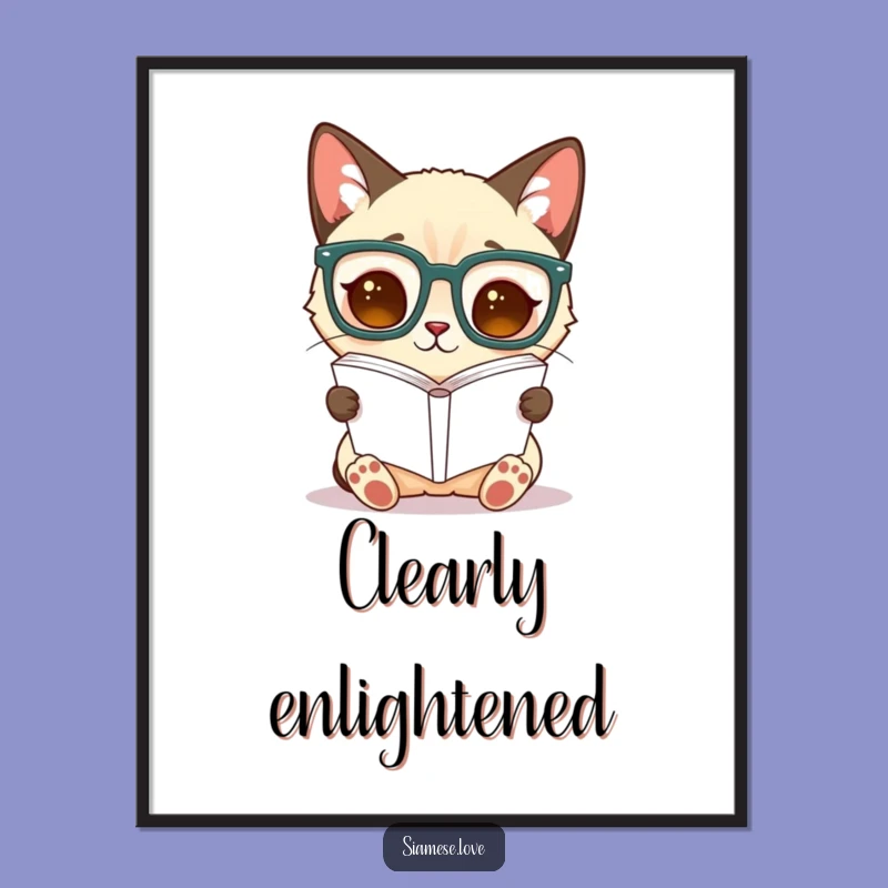 Funny Siamese Cat Art Print - Upside Down Book Digital Download