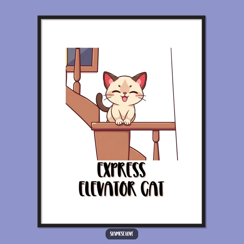 Funny Siamese Cat Banister Digital Art: Instant Playful Fun