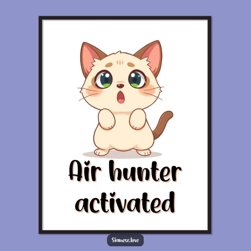 Funny Cat Digital Art Print - Surprised Siamese Pounce, Instant Funny Gift