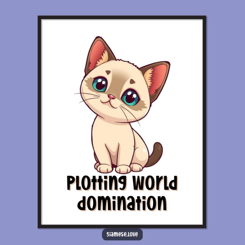Funny Cat Head Tilt Digital Art Print - Kawaii Siamese Decor, Instant Gift!