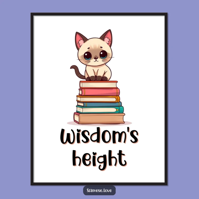 Funny Kawaii Siamese Cat Books Digital Print: Instant Literary Charm