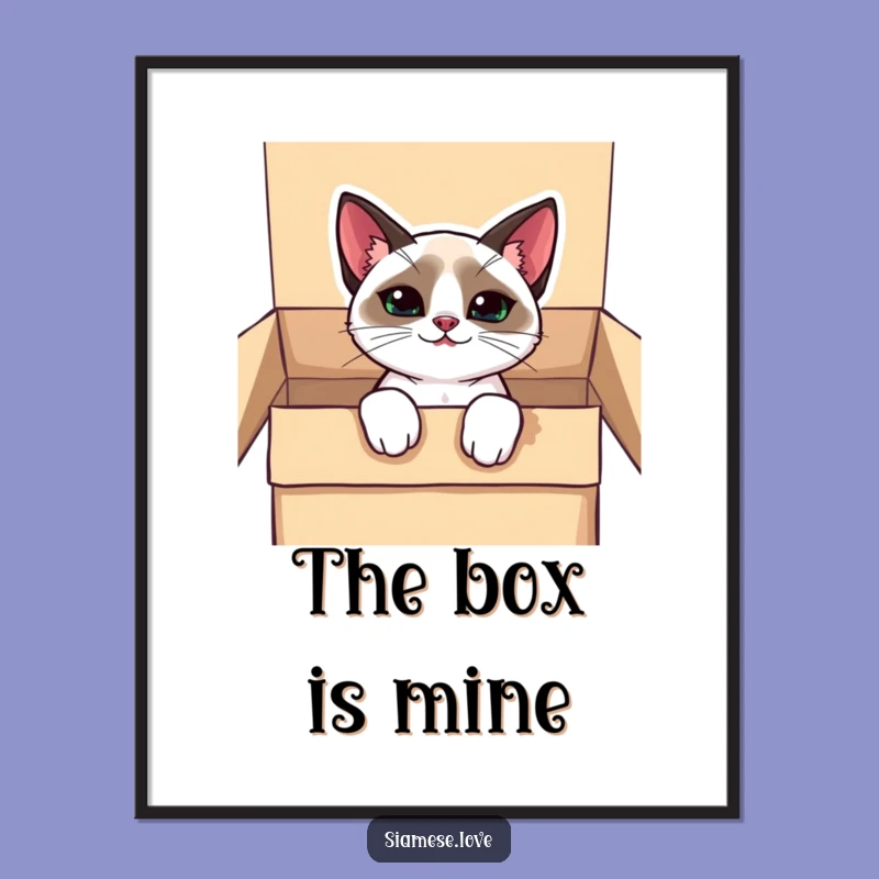 Funny Kawaii Siamese Cat Box Digital Art - Mischievous Wall Decor & Gift