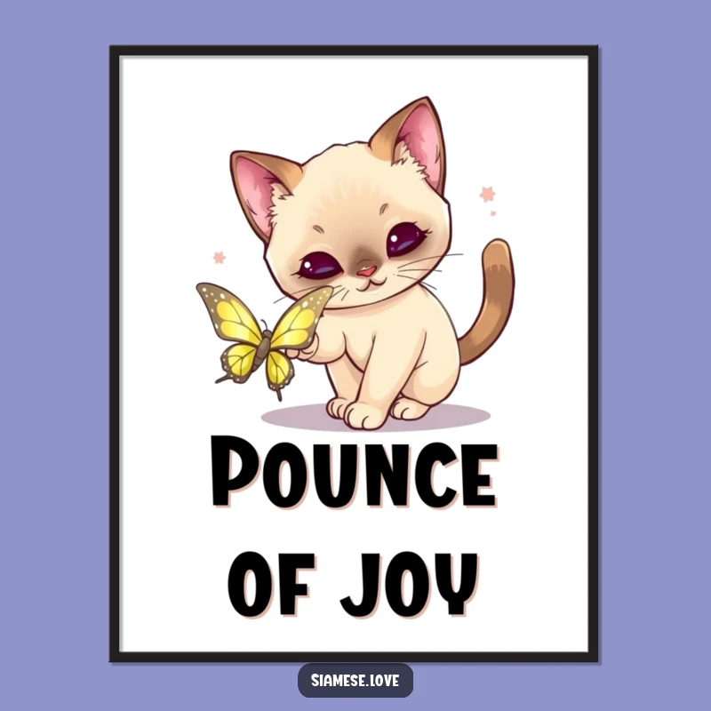 Funny Kawaii Siamese Cat Butterfly Digital Art: Instant Action Decor, Perfect Funny Gift