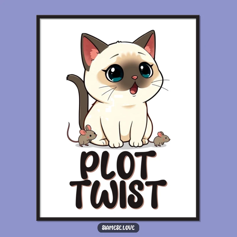 Funny Kawaii Siamese Cat Digital Print: Shocked Pet Art for Instant Joy