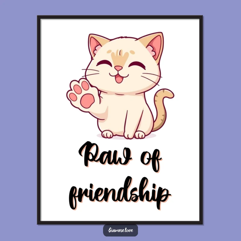 Funny Kawaii Siamese Cat Paw Digital Print: Instant Feline Friendship Art