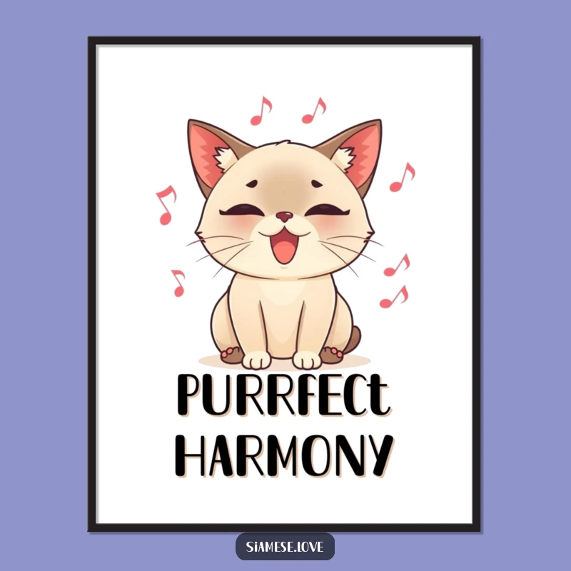 Funny Purring Cat Digital Art, Musical Harmony Print, Instant Humorous Download