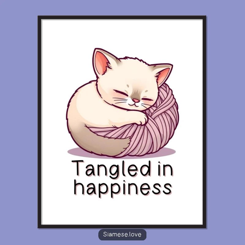 Funny Siamese Cat Art Print - Cozy Yarn Digital Download