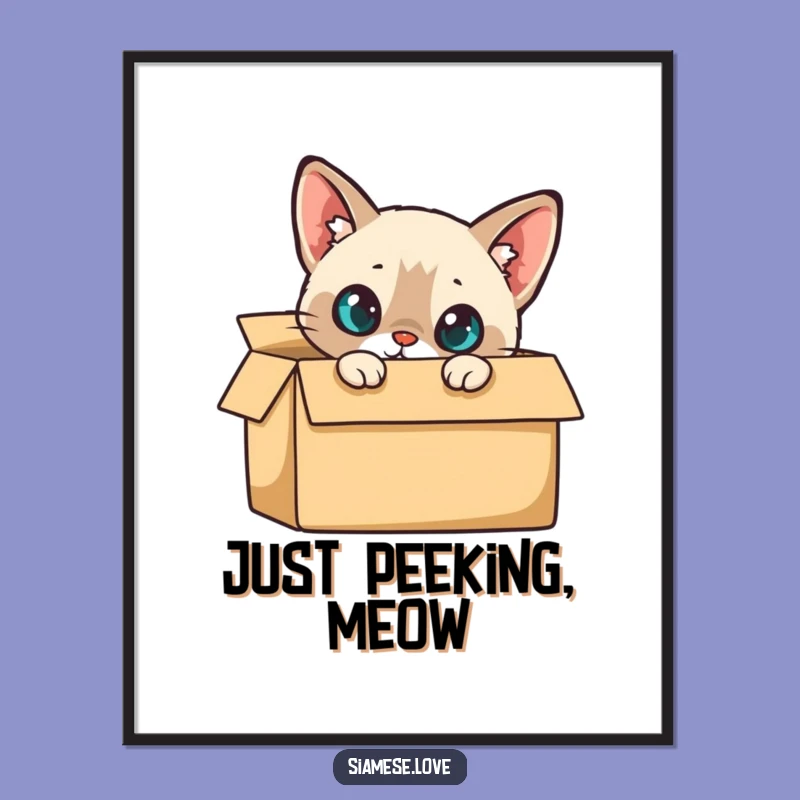 Funny Siamese Cat Box Digital Print - Curious Art, Instant Gift