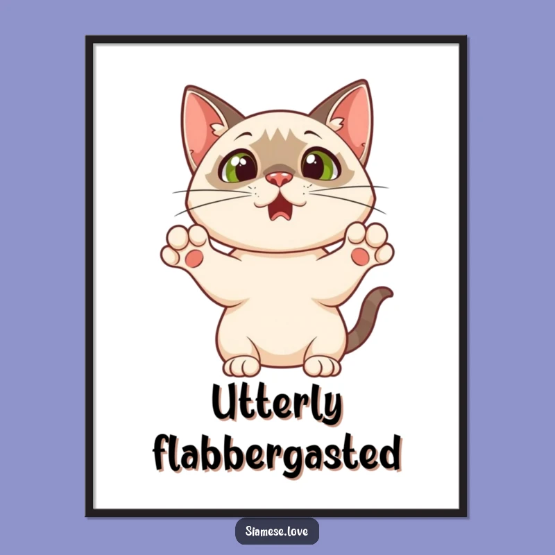 Funny Siamese Cat Digital Art: Surprised Paws Up - A Hilarious Gift!