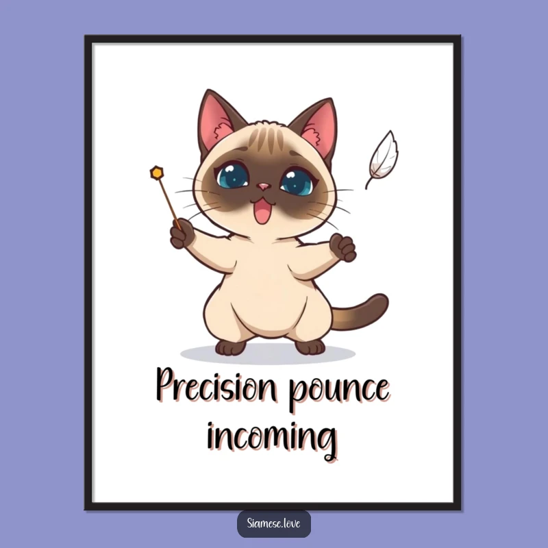 Funny Siamese Cat Feather Focus Digital Art - Intense Hunter Wall Decor!