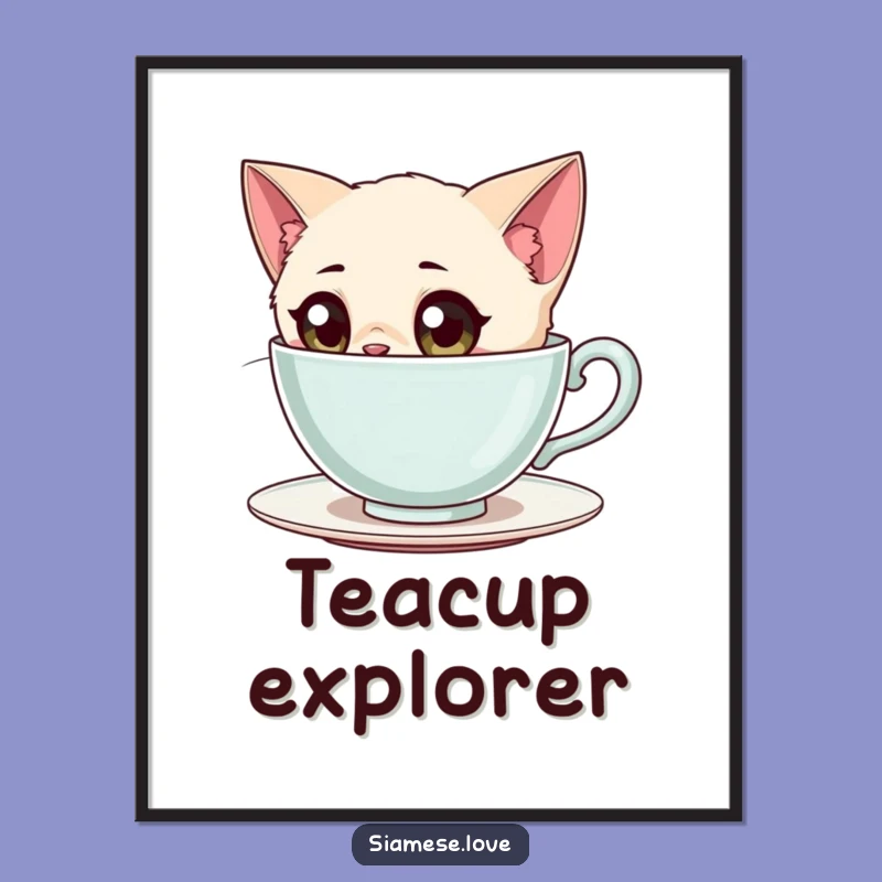 Funny Siamese Cat Tea Digital Print: Instant Curious Wall Art